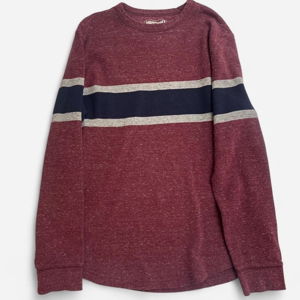 American Eagle Outfitters Men's Striped Maroon Waffle Knit Pullover Sweater Sz M
